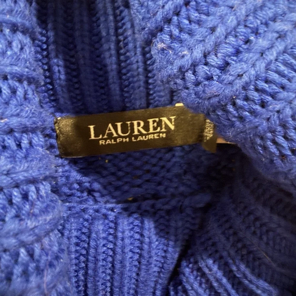 Lauren Ralph Lauren Royal Blue Cableknit Turtle Neck Cotton Blend Sweater Small